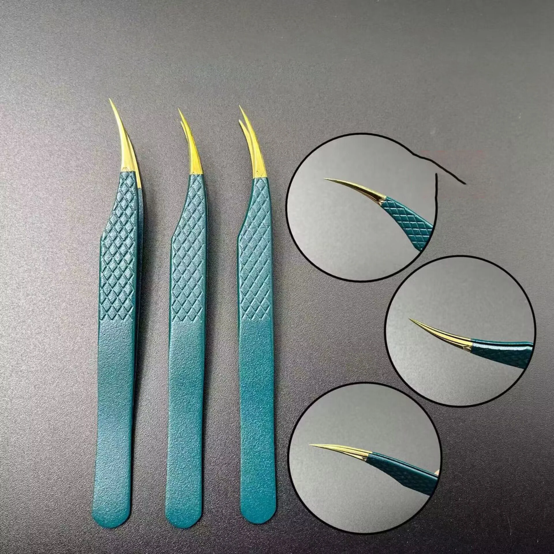 Print Logo Fiber Tip Eyelash Tweezers 45 75 90 Degree Grip Tweezers Custom Private Label Lash Extension Tweezers