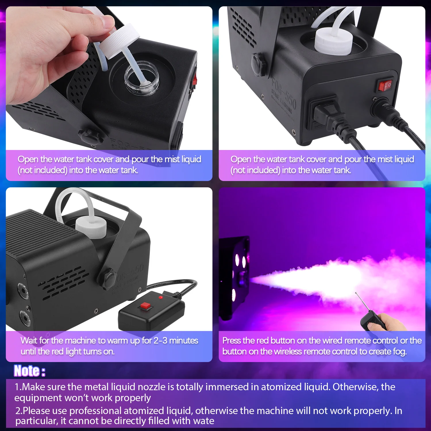500W RGB 3in1 Fog Machine For Wedding Disco Dj Party Stage Somg machine with Remote Control Smoke Machine