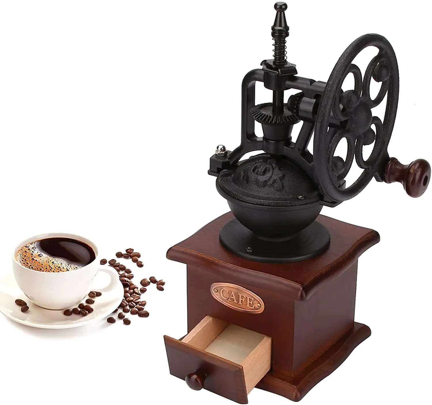 KLP wholesale iron coffee grinder hand crank retro coffee grinder mill stainless steel coffee beans grinder
