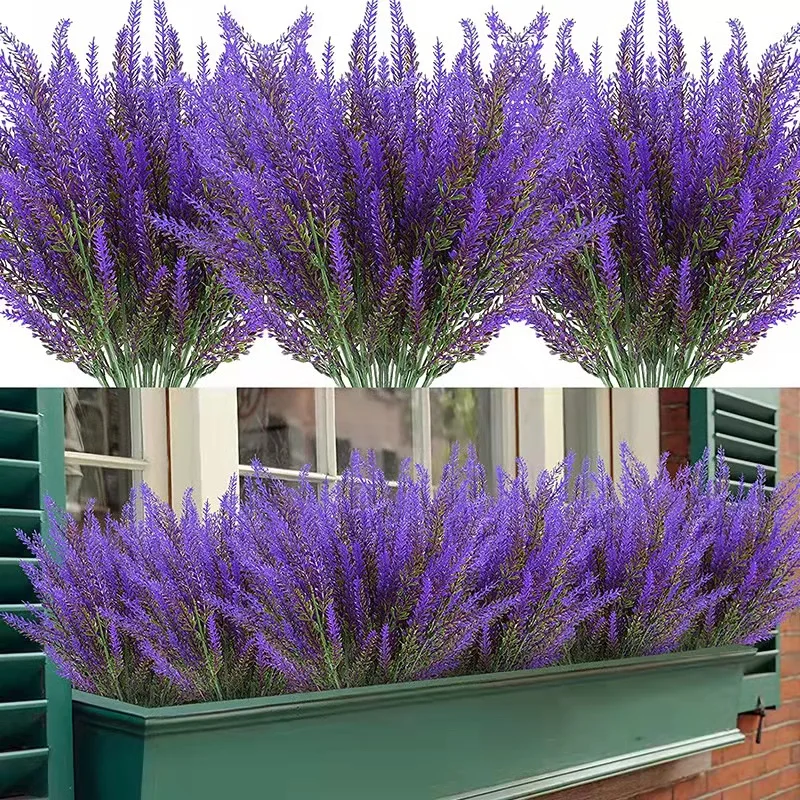 YIWAN wholesale Artificial Flocked Lavender Bundle Flowers Bouquet Plastic Plants Home Kitchen Office flower