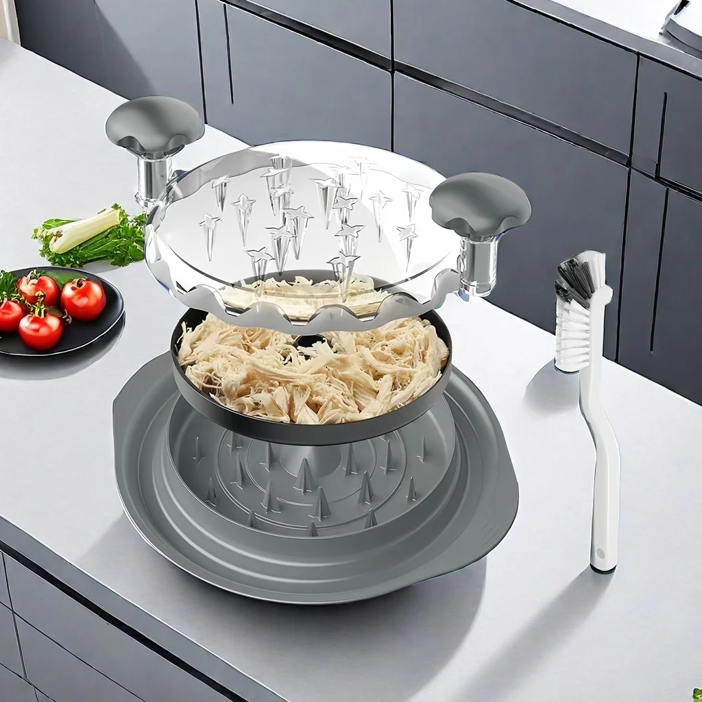 Round chicken breast bowl twisting tool, meat shredder, chicken shredder, with anti slip bottom and transparent lid