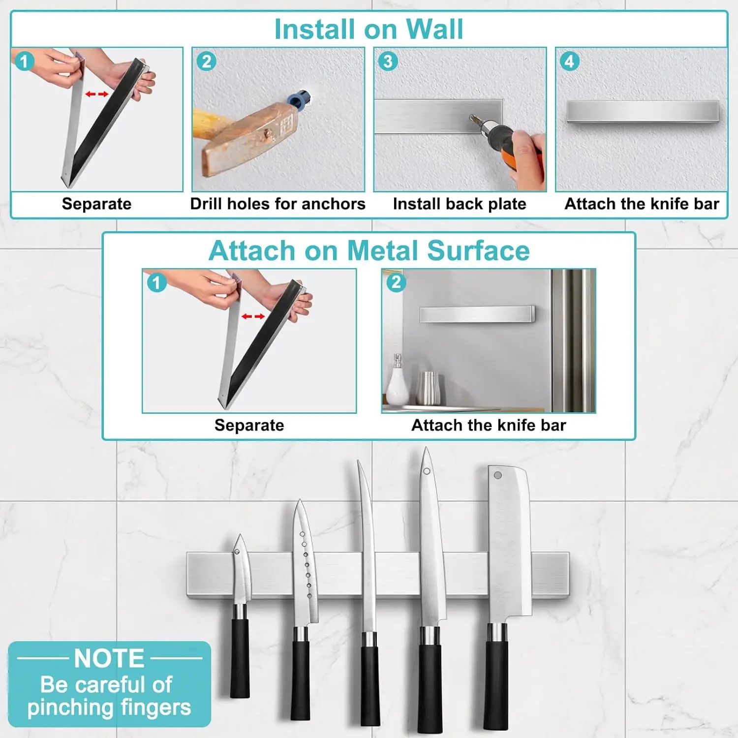 14 /16 Inch Key Metal Tool Storage Magnet Bar Stainless Steel Magnetic Strip Holders Wall Magnetic Knife Holder 8'-24 inch