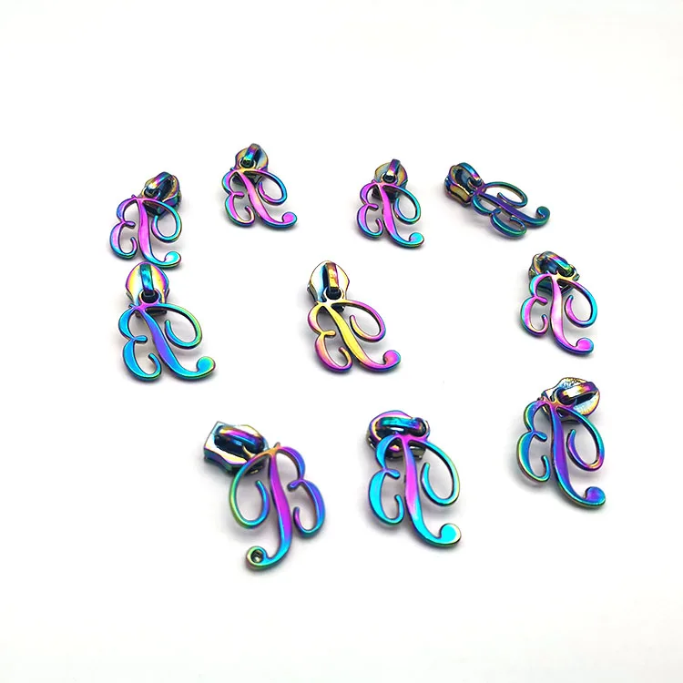 YYX custom logo 5 head zipper slider fancy printed rainbow metal zipper head slider puller custom zipper pulls