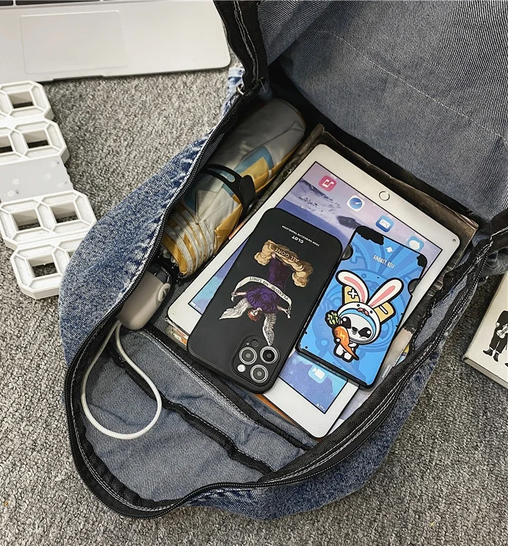 Casual Sports Large Capacity Laptop Backpack High School College Students Schoolbag School Denim Backpack For Men Women