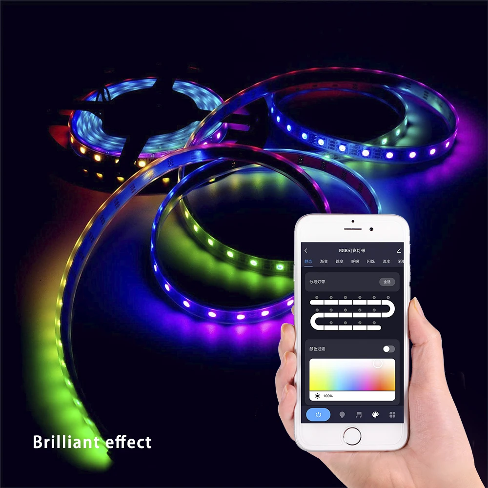 Wi-Fi Smart Controller Connect Magical Rope RGBIC Tape Lights Hotel SaaS SMD DC12V 5M Led Strip Light