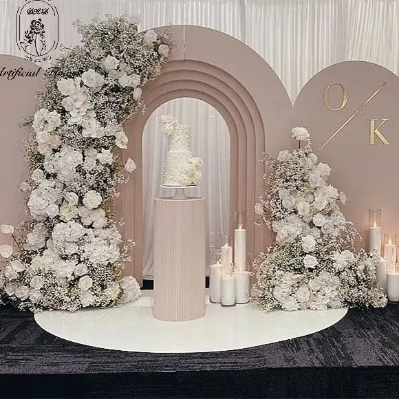 Wholesale Customized Flower Backdrop Row Arch Artificial pink flower wedding decorations supplies arch backdrop stand