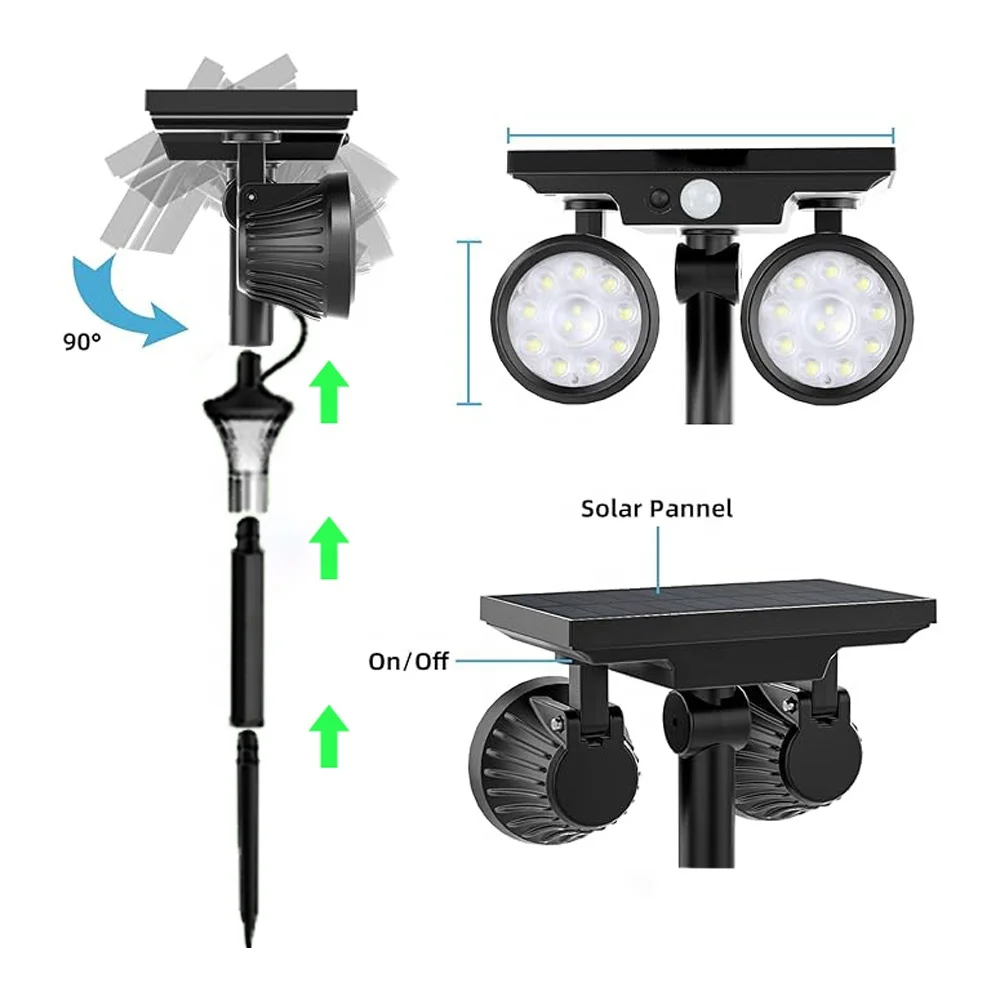 Solar spotlights Outdoor landscape spotlights Double head infrared sensor 3 lighting modes Garden spotlights porch patio lawn