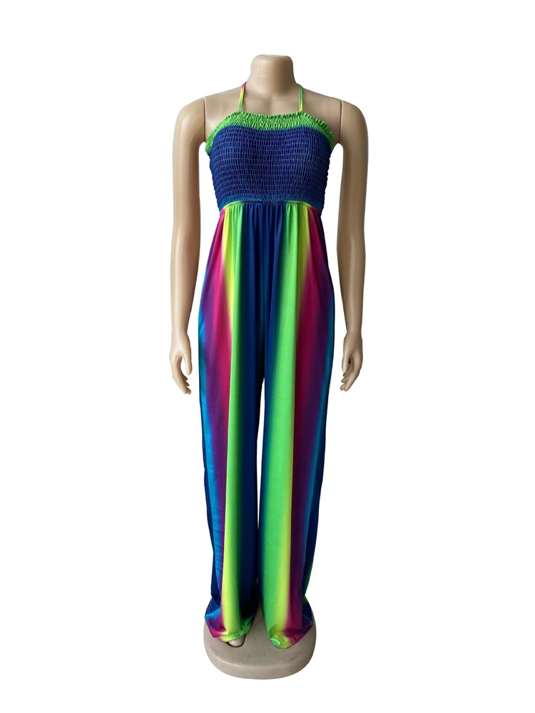 DUODUOCOLOR Summer hot sale fashion backless color printed womens loose plus size high quality sexy jumpsuit 2021 D10049