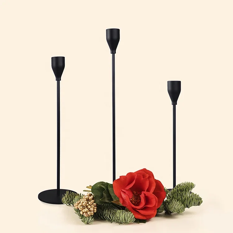 Wedding Decorative Matte Set Of 3 Tall Luxury Candlesticks Holder Metal Black Taper Candle Holder For Indoor Outdoor
