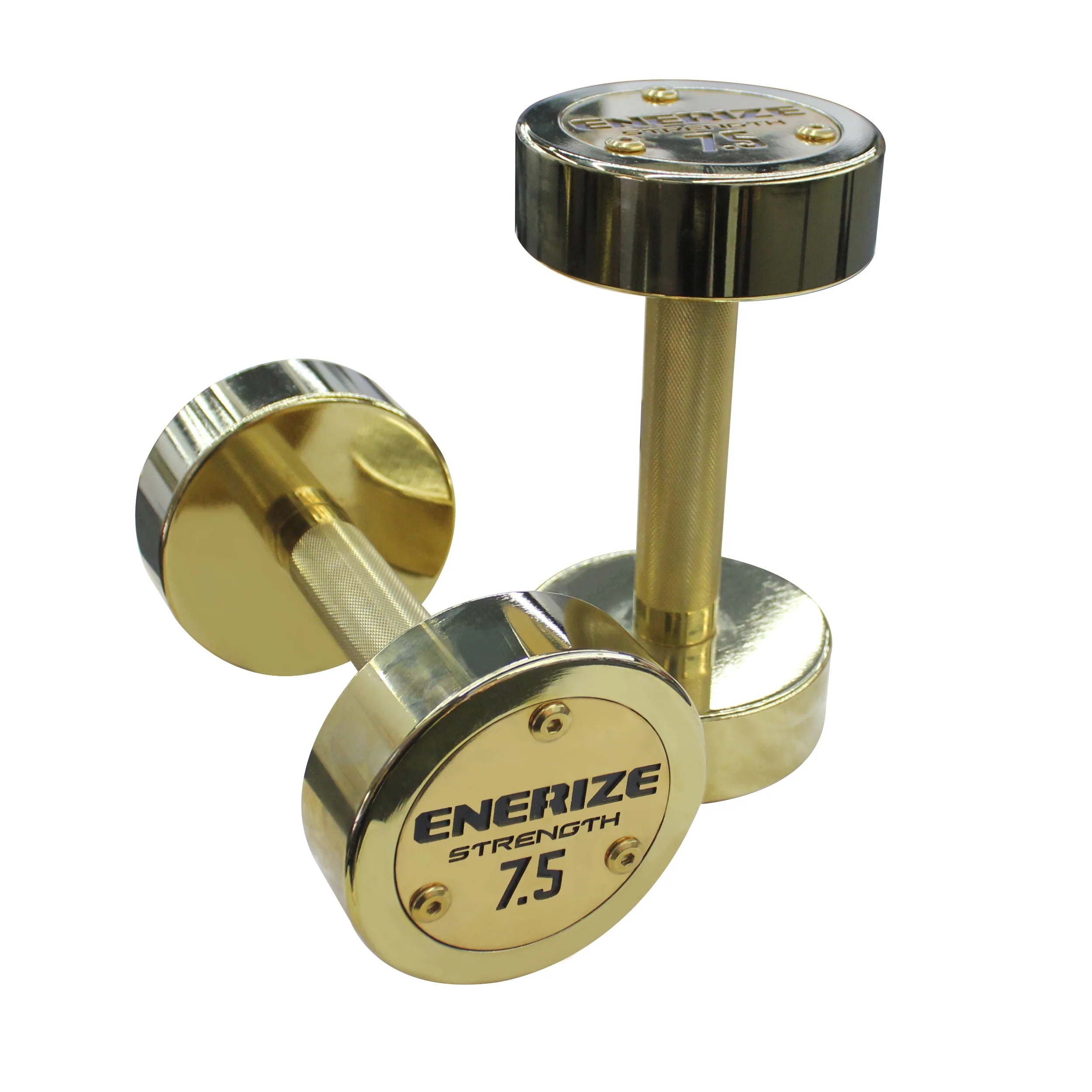 Gym Fitness Equipment Round Steel Dumbbell Set 150KG Free Weights Workout Dumbbell Stainless Golden Steel Dumbbells Barbell