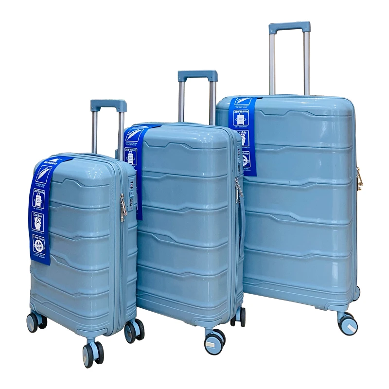Unisex 3-Piece Aluminium Hard Shell Luggage Set 4-Wheel Spinner Trolley Suitcase with Easy Mobility PP Material