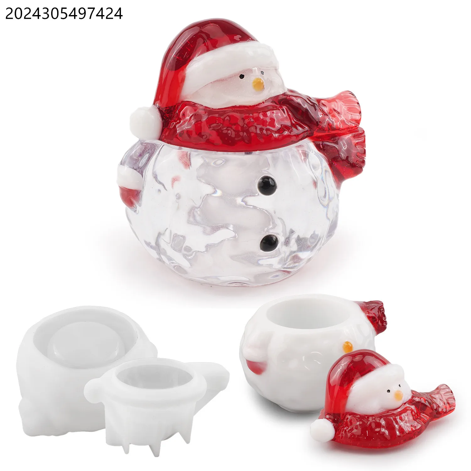 KK28 Cement Plaster Christmas Snowman Storage Jar Silicone Mold Suitable for DIY Candle Jar Resin Mold with Lid Home Decoration
