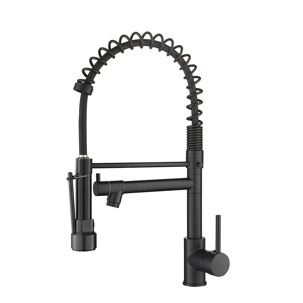 Contemporary Deck Mounted Brushed Nickel Copper Black Spring Kitchen Faucet
