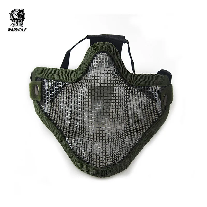 Adjustable Tactical Half Face Steel Mesh Mask Unisex Ear Protection for Outdoor Hunting and CS Sports Made of Nylon