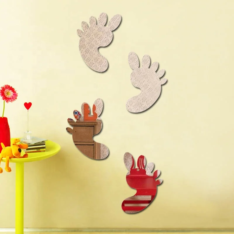 foot shape kids plastic acrylic mirror sticker 3D wall  Mirror  Sticker decor wall vanity mirror sticker