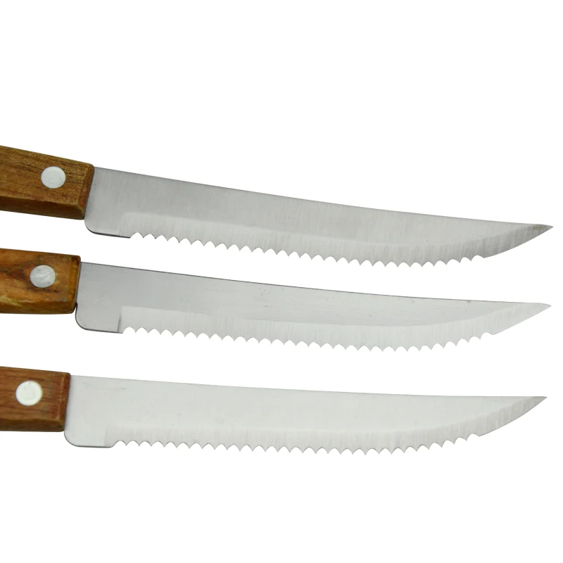 Custom design 3 pieces restaurant steak knives forged kitchen modern steak knife set of rivet reinforcement Wooden Handle