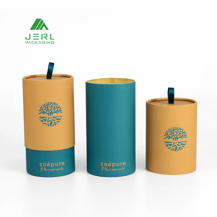 custom small cardboard round kraft paper cylindrical boxes tube box packaging for food tea with ribbon
