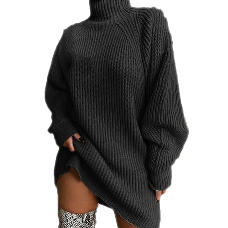 Autumn and Winter Medium And Long Sleeves Turtleneck Sweater Dress