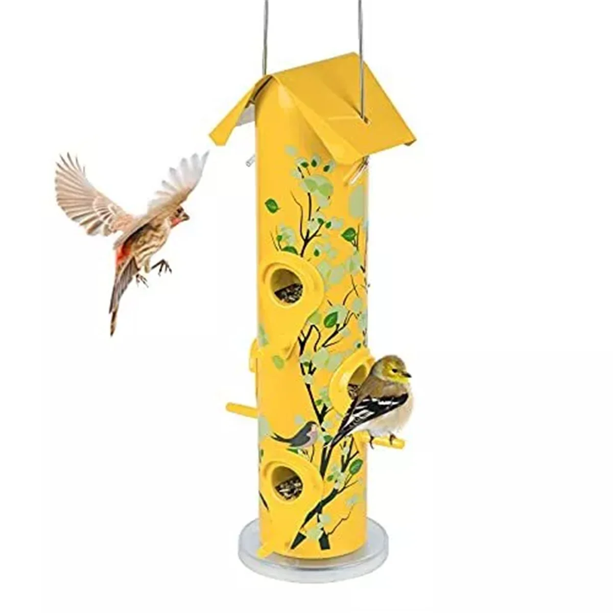 WILDMX Exterior Metal Bird Feeder, Hanging Tube Bird Feeder with 6 Feeders Yellow Fresh Decorative Garden Attract Bird to Feed