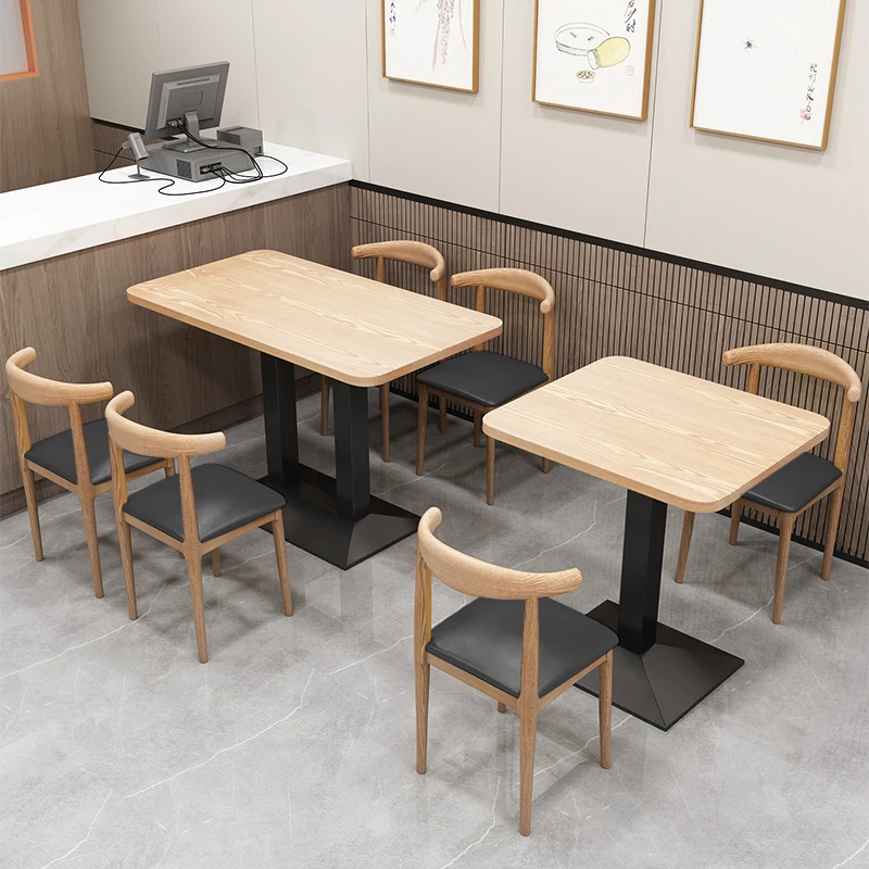 Commercial Plywood Restaurant Dining Table and Chairs Square Wooden Dining Table Set for Cafe Pub