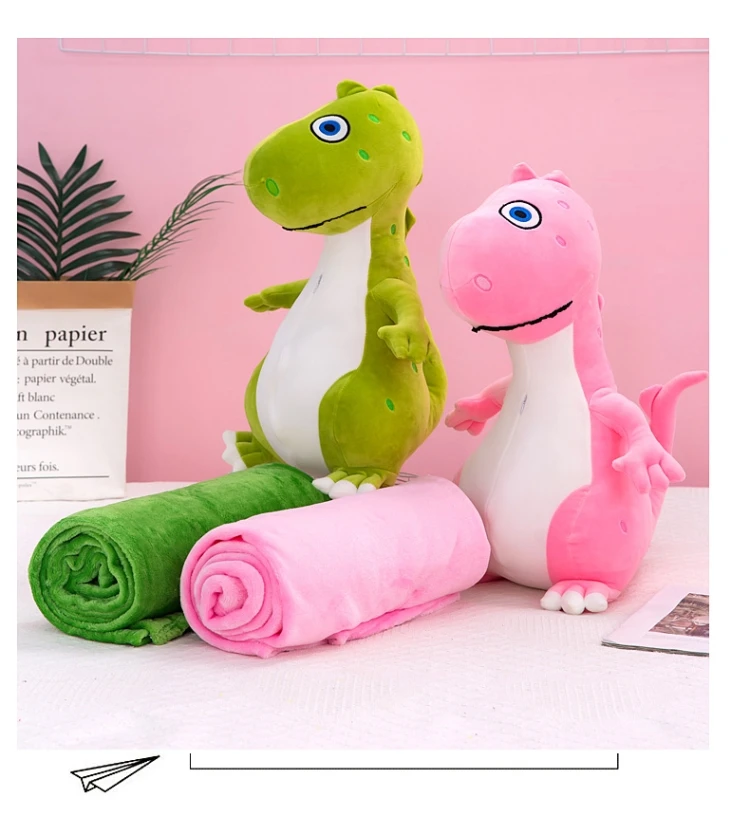Plush Lovely Cartoon Baby Sleeping Dinosaur Animal Pillow Kids Travel Blanket Gift Cartoon Pillow Blanket