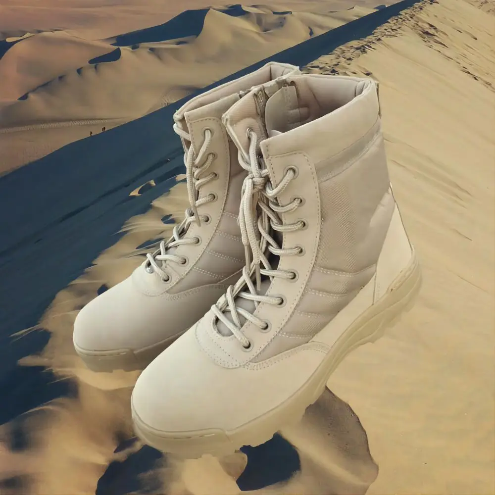 Military desert swat boots khaki tactical army US soldier polyester oxford rubber sole boots