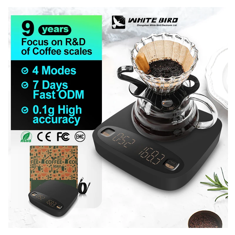 Wireless USB Batteries  Connectivity for Brewing Perfection 2000G 0.1G Multi Function Coffee Scale with Bluetooth