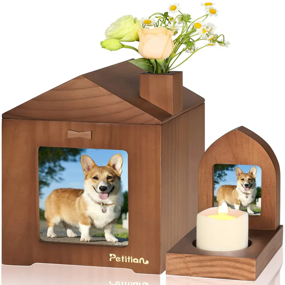 New best-selling customizable wooden primary color cat and dog Memorial coffin box pet urn
