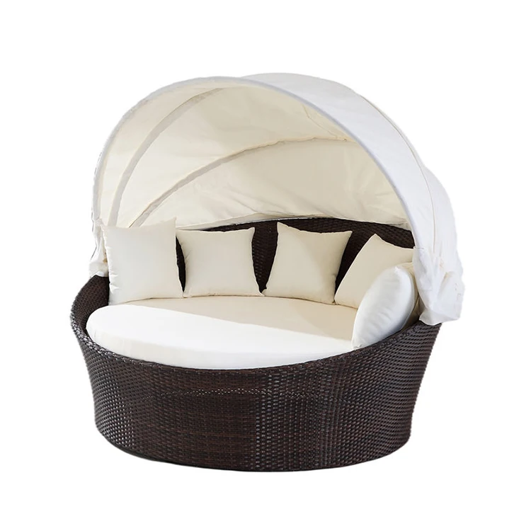 Hot Sale Rattan Sunbed Round Lounger Waterproof Beach Chair Garden Daybed Sets Furniture Outdoor