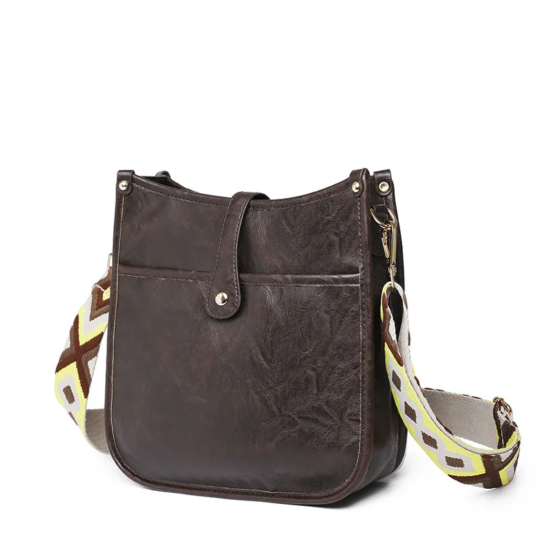 Wholesale Low Price Solid Color PU Crossbody Bag messenger bag with wide straps