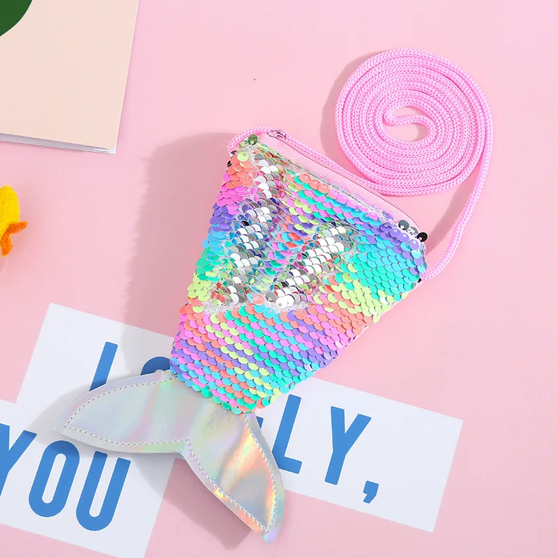 Factory Supply Fish Tail Sequin Hanging Rope Zero Wallet Kids Colorful Mermaid Plush Coin Purse Bag Mochilas De Pelucia