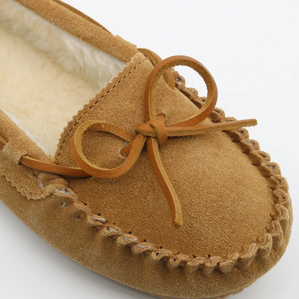 Warmlab designer casual genuine leather soft fuzzy women fur moccasins slippers for ladies