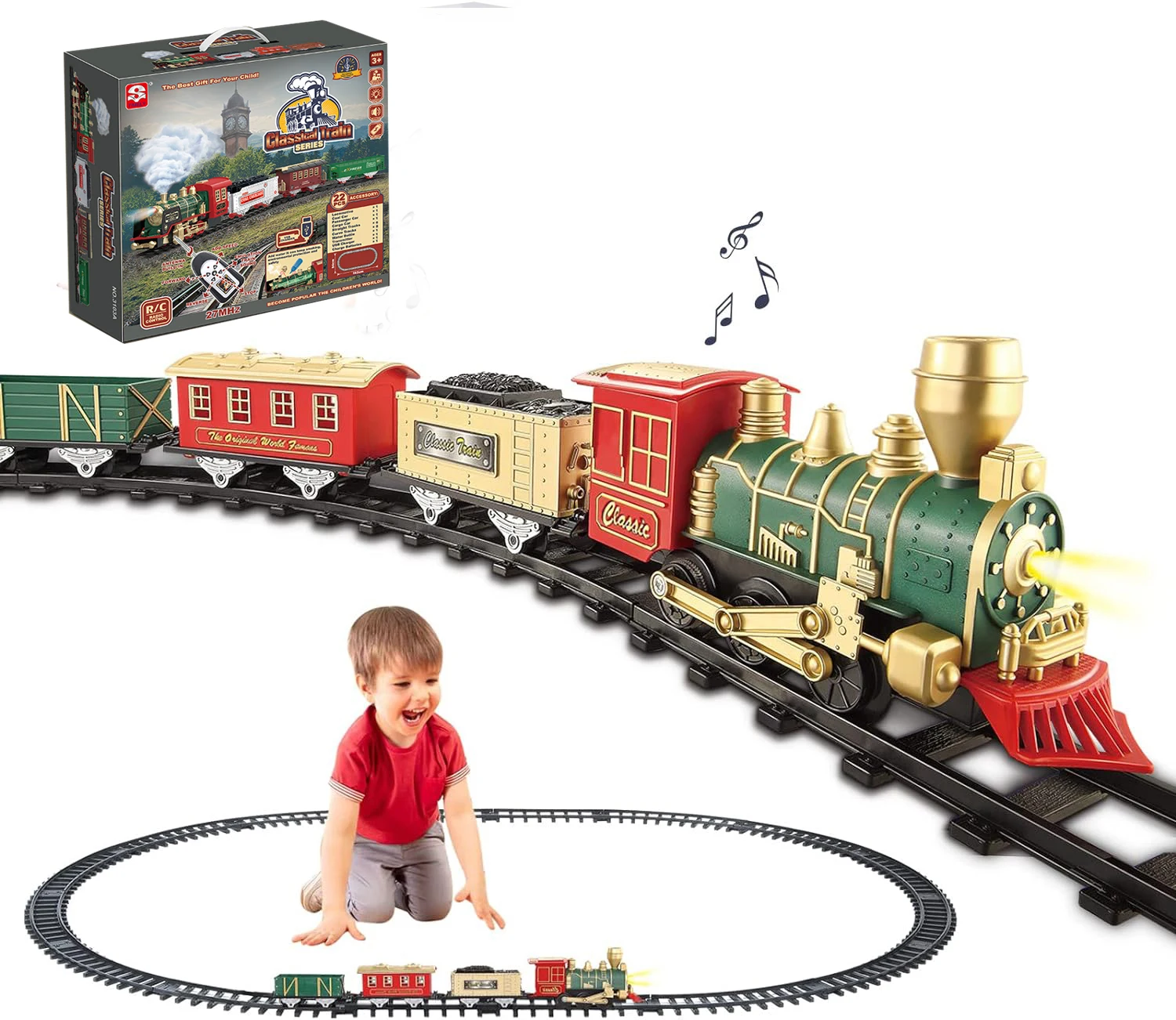 Electric Train Sets Toddlers Classical Train Battery-Powered Locomotive with Sound and Lights add water make puffing smoke