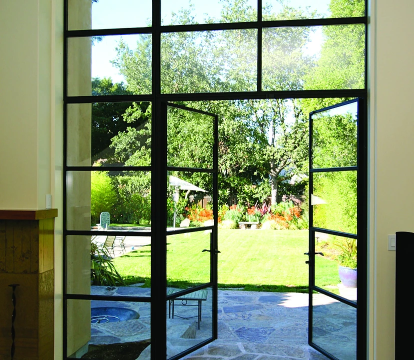 Hotian Steel Double Glazing Glass Panels Low E Steel Frame Door Grill Design For Balcony