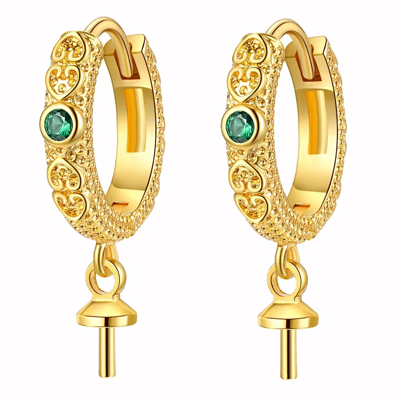 Jewelry semi-finished product inlaid with white Green zircon Earring buckle accessories gold and silver Earrings accessories