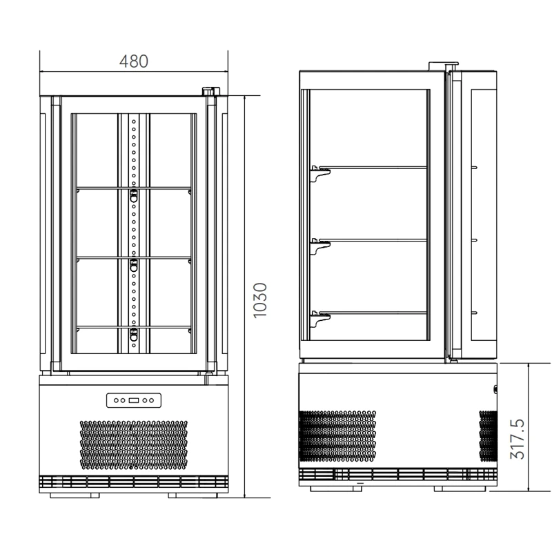 105L Automatic defrost Digital Cylinder Cake Showcase Dessert Counter Top Fridge Four Sides Glass Door Display Cooler