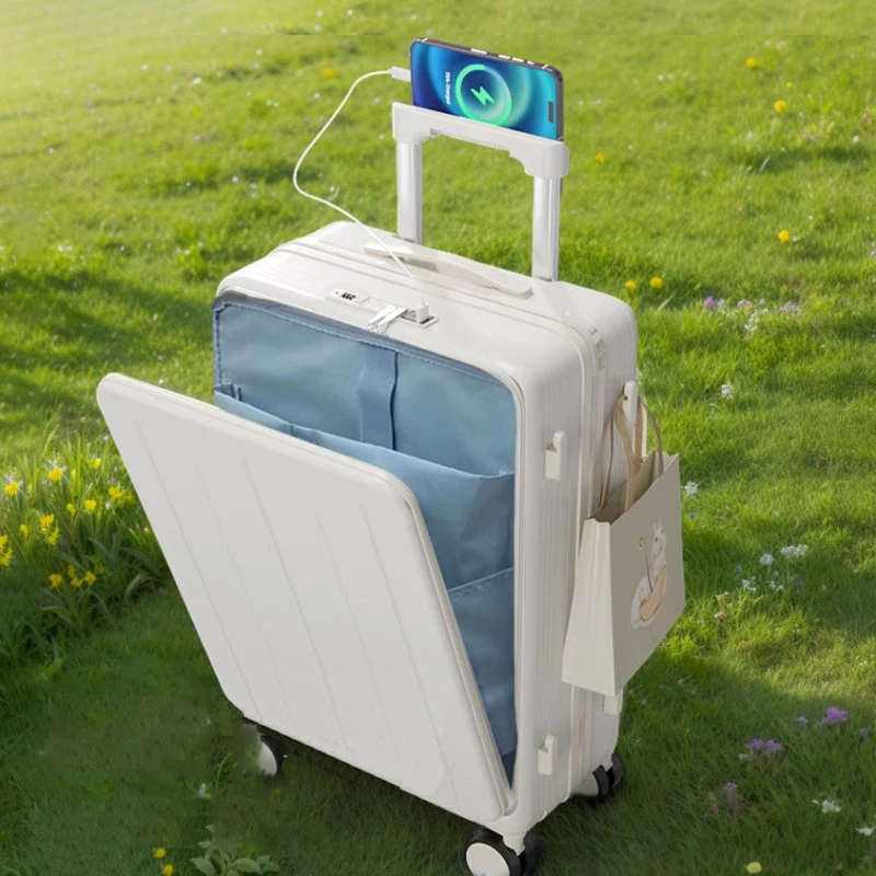 20232023 Hot Selling Hard Large Travel Suitcase with cup holder and USB charging Custom Front Open Luggage