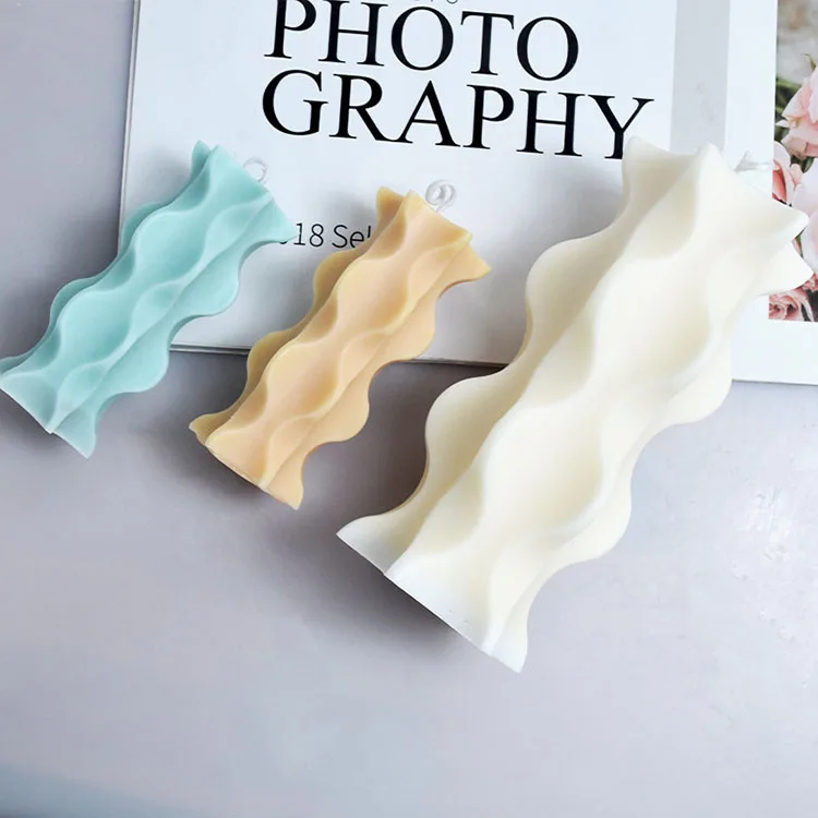 DIY Geometric Wave Column Candle Mould 3D Creative Special-Shaped Strip Column Aromatherapy Gypsum Manual Soap Mould Making Tool