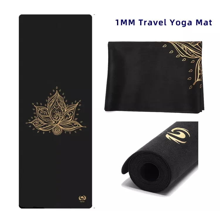 Microfiber Light Weight High Density yoga mat foldable travel suede rubber matt with custom gold printing