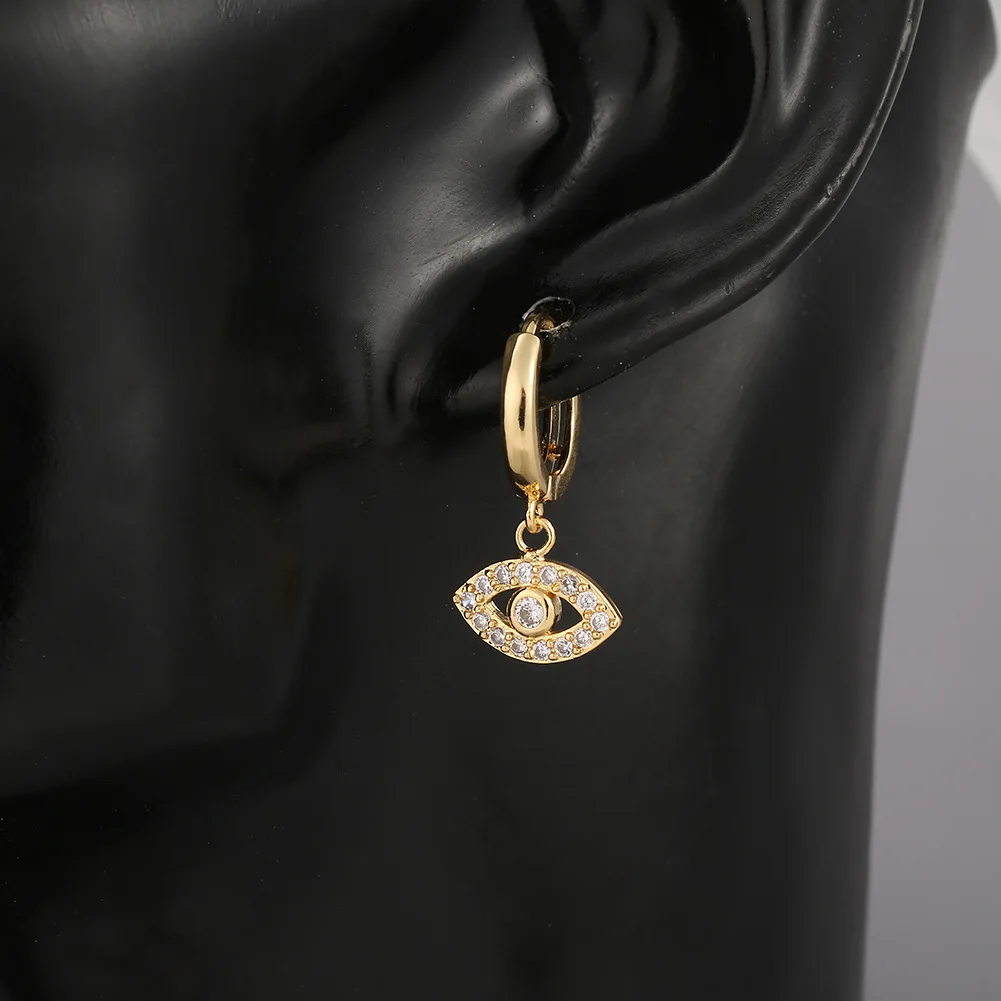 2024 Fashion Gold Plated Paved CZ Cubic Zirconia Turkey Evil Eye Hoop Huggie Earring for Women