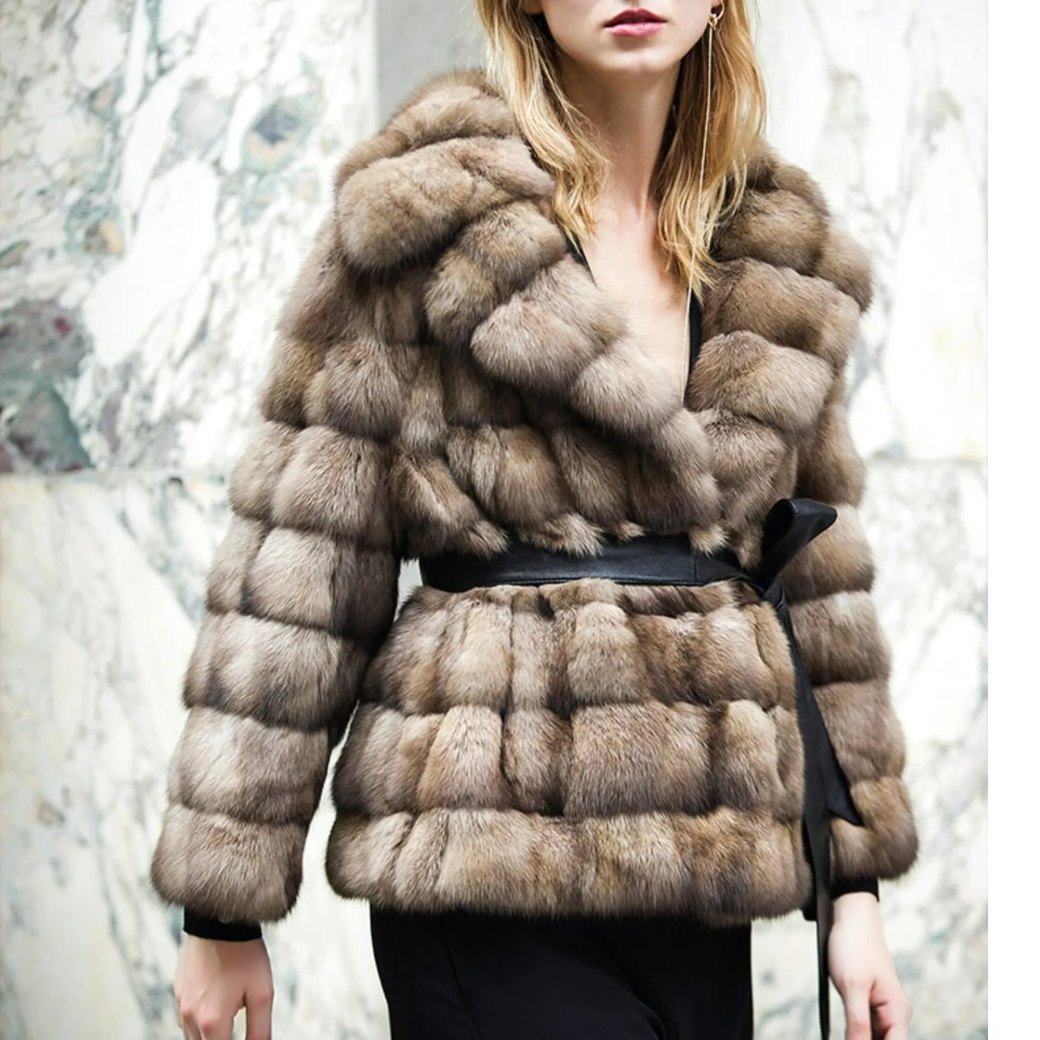 factory direct fluffy stylish and outstanding fur coat real mink fur jacket coat with turn down collar for women