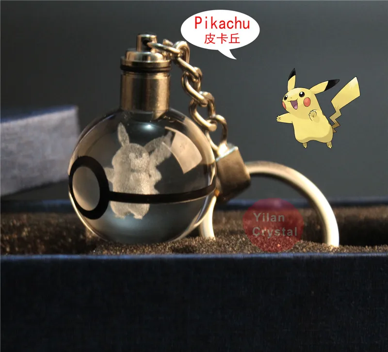 Оптовая продажа, 30 мм, элегантный хрустальный брелок в виде Пикачу k9, со светодиодной подсветкой, подарок для детей