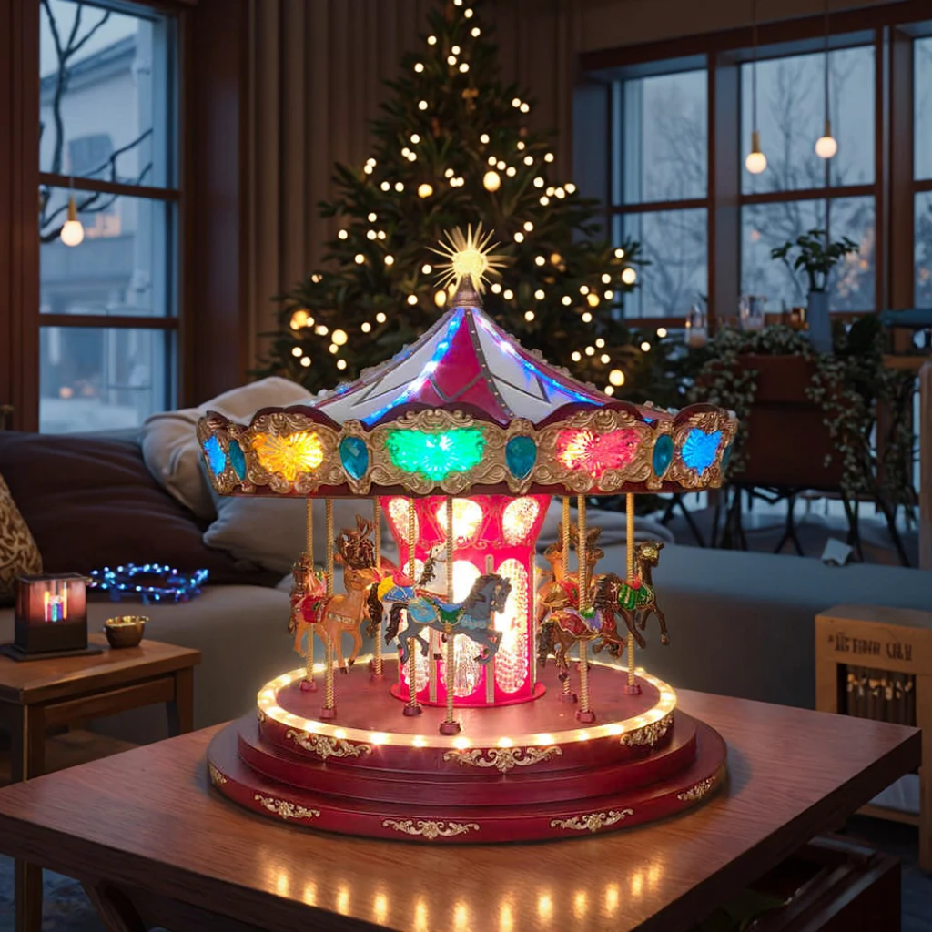 Anyou большая светящаяся Музыкальная Рождественская карусель европейские праздничные украшения освещенные поворотные карусели рождественские фигурки