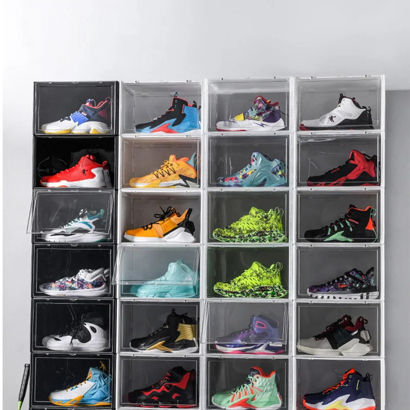 Shoe Organizer Box Stackable Magnetic, Luxury Drop Front Shoe Box