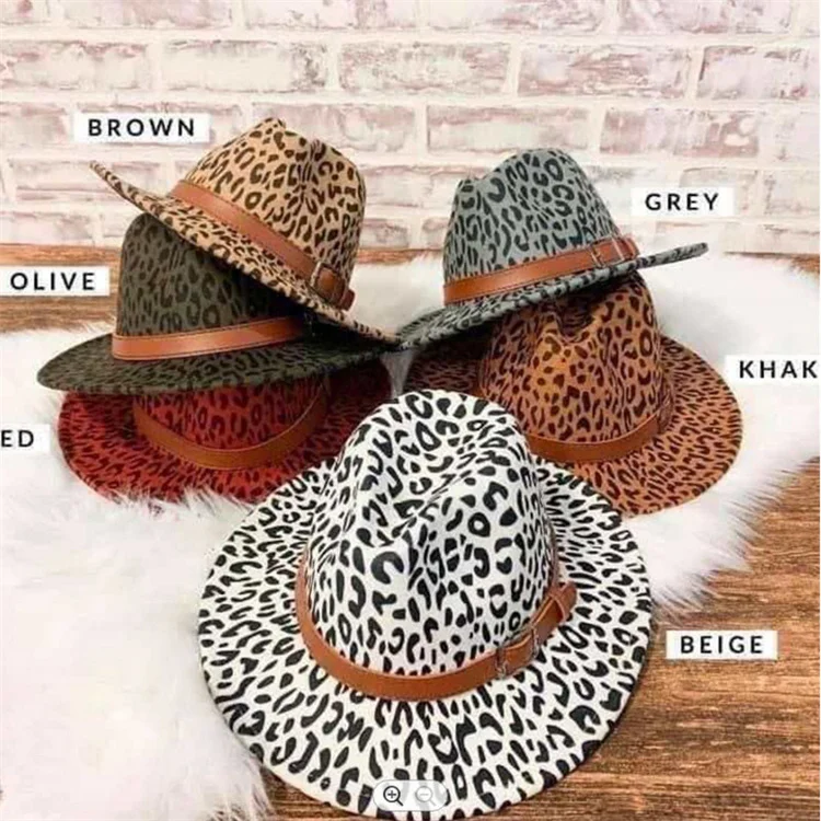 Leopard Print Fashion Big Wide Brim Jazz Hat Men and Women Top Hat Fedora Hats