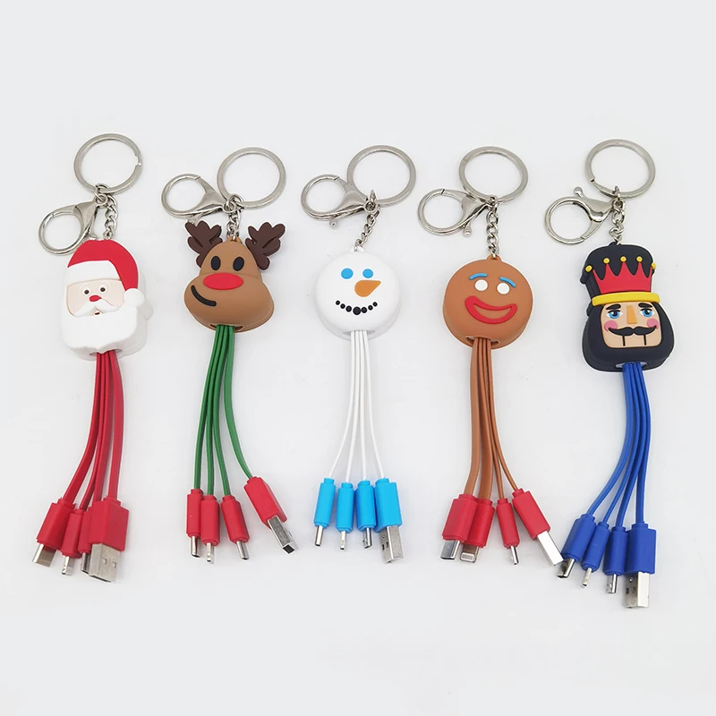 USB Data Cable Cute Cartoon Design Good Quality And Cheap Price ODM Factory IPhone USB Cable Christmas Series Keychain