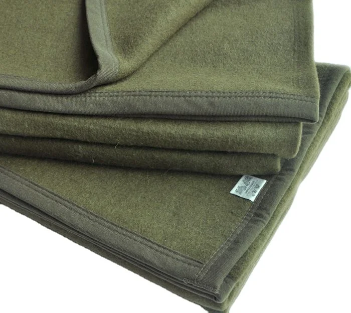 China Big Factory Good Price 100% virgin wool heavy warm olive green blanket for outdoor, travel, refugee, rescue