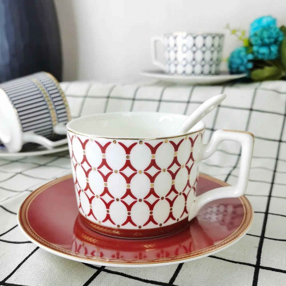 JINTCH Wholesale reusable bone china cup and saucer custom gold arabic ceramic coffee cups