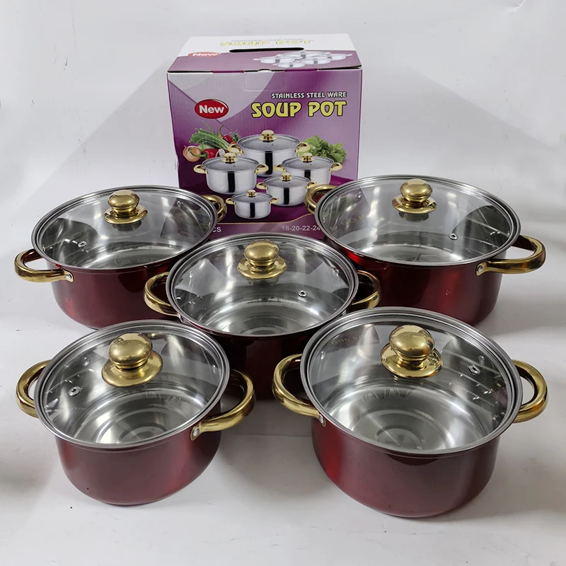 Yuedisi Wholesale 12PCS Kitchen Restaurant Cookware Set Stainless Steel Cookware Pot Stock Pot