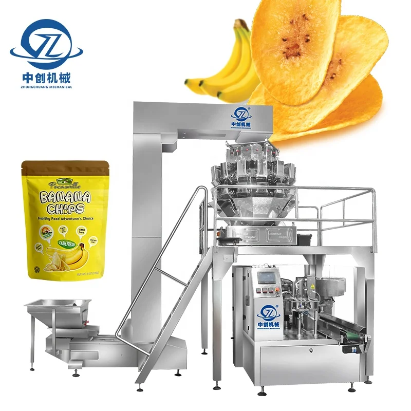 Automatic Weighing Filling Premade Zipper Bag Packaging Dried Mango Plantain Banana Chips Stand Up Pouch Doypack Packing Machine